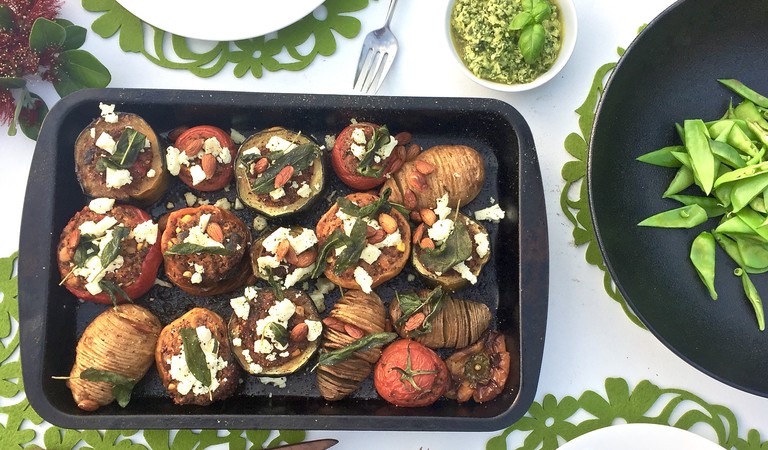 Christmas Stuffed Vegetables With Summer Quinoa & Hasselback Potatoes