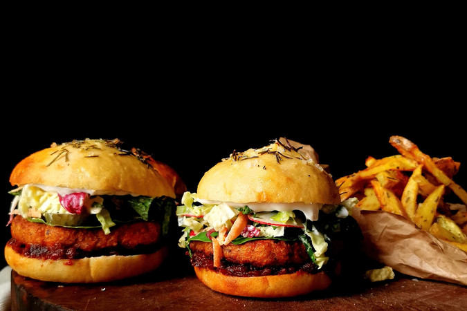 Veggie Burger And Hot Chips