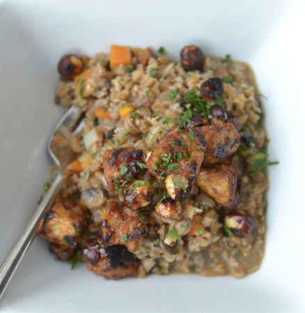Maple Tempeh & Hazelnut Farro Risotto