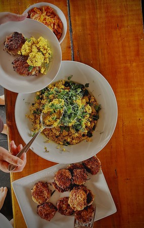 Tofu Scramble with Hash Browns & Smoky Coconut Chips